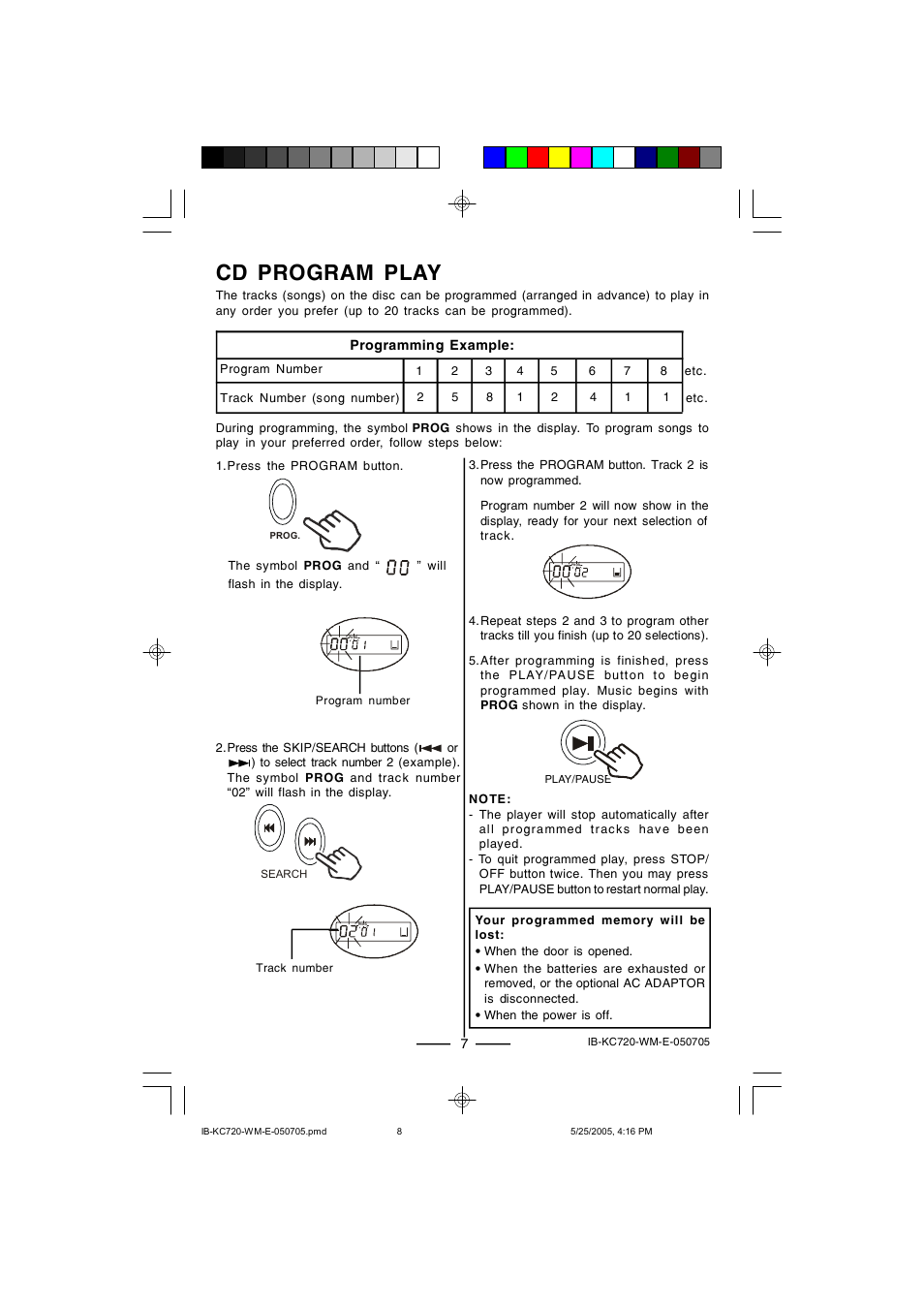 Cd program play | Lenoxx Electronics KC-720 User Manual | Page 8 / 14