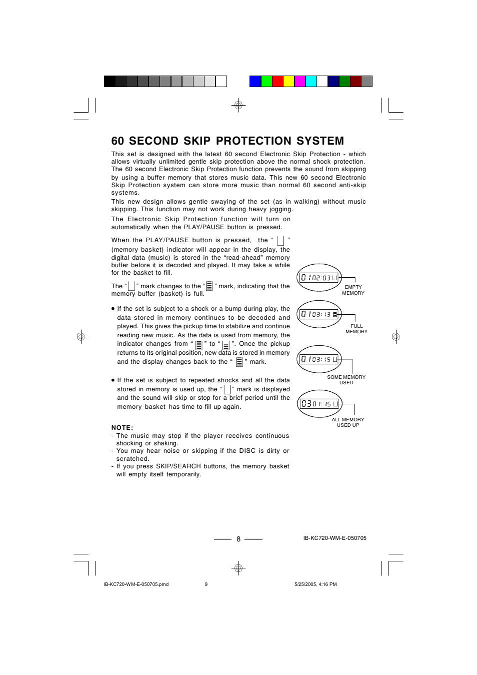60 second skip protection system | Lenoxx Electronics KC-720 User Manual | Page 9 / 14