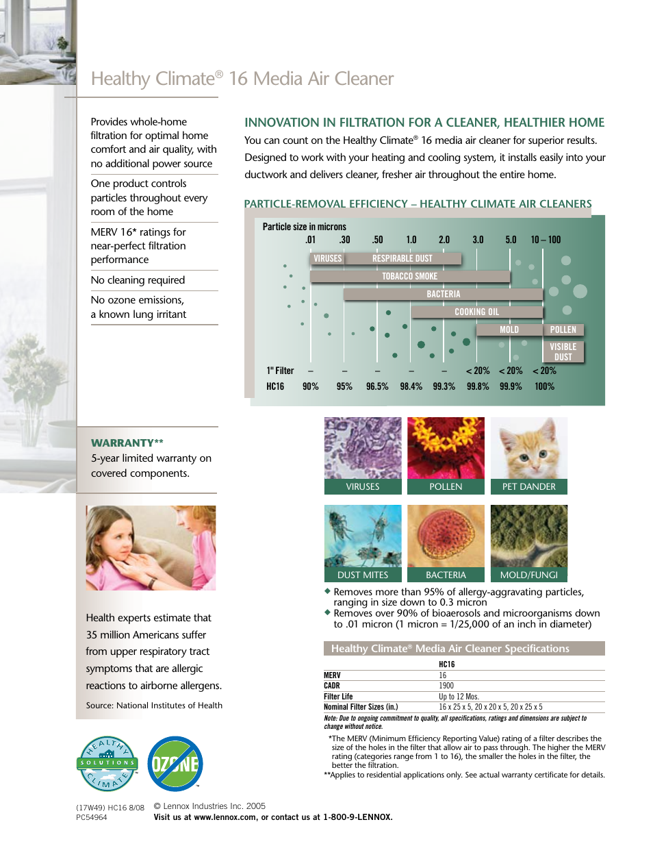 Healthy climate, 16 media air cleaner | Lenoxx Electronics Healthy Climate HC16 User Manual | Page 2 / 2