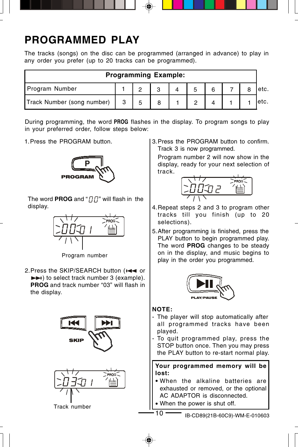 Programmed play | Lenoxx Electronics CD-89 User Manual | Page 11 / 17