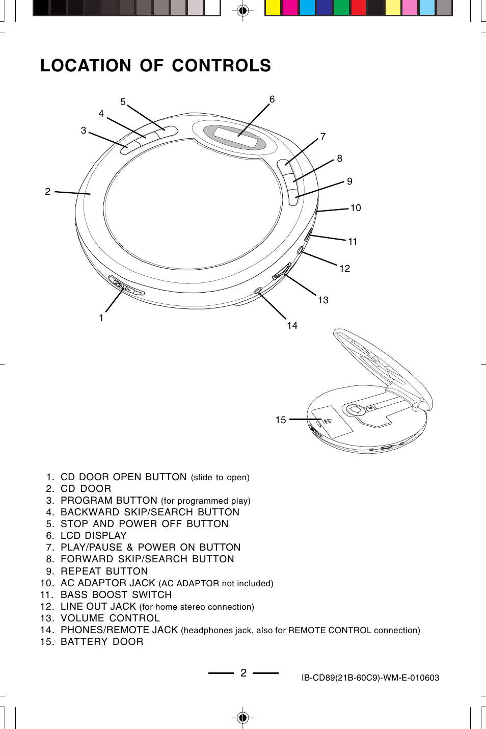 Location of controls | Lenoxx Electronics CD-89 User Manual | Page 3 / 17