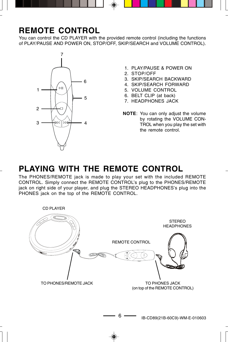 Remote control, Playing with the remote control | Lenoxx Electronics CD-89 User Manual | Page 7 / 17