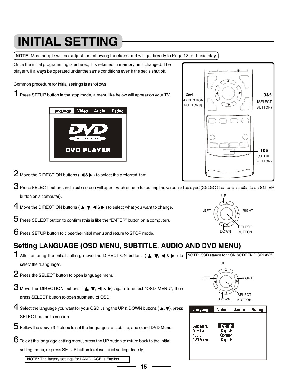 Initial setting | Lenoxx Electronics DVD-2002 User Manual | Page 16 / 30