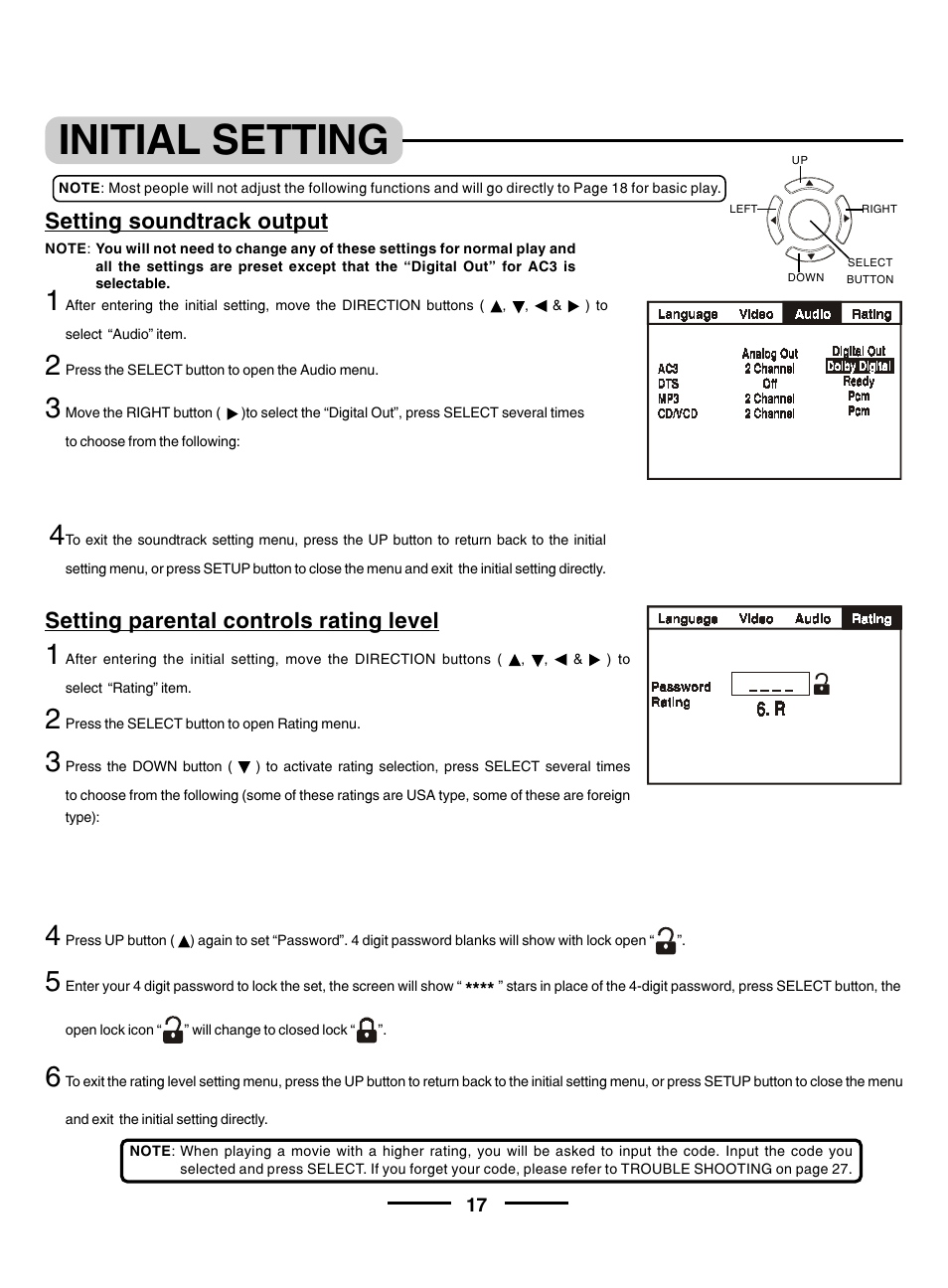 Initial setting | Lenoxx Electronics DVD-2002 User Manual | Page 18 / 30