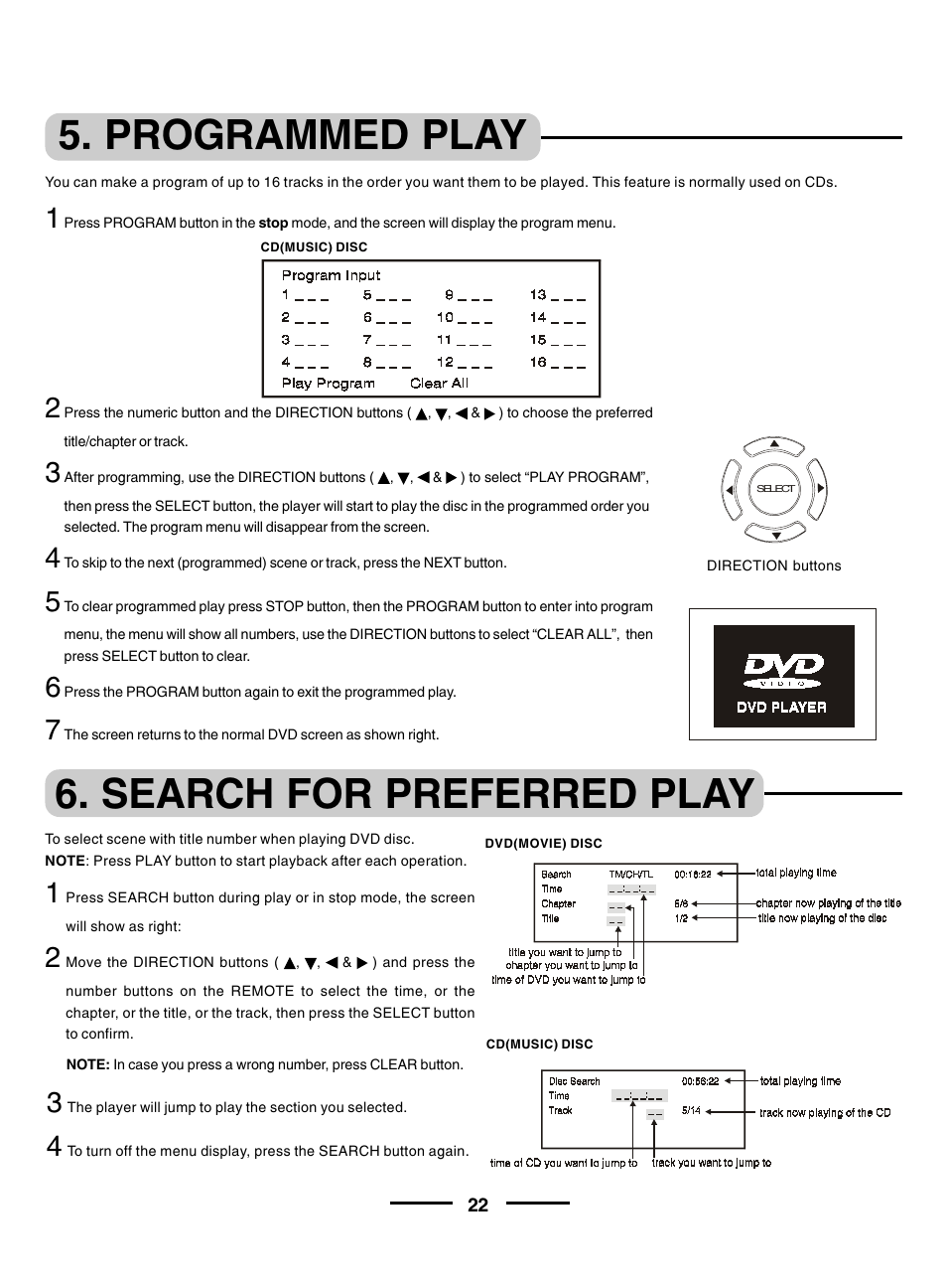 Programmed play, Search for preferred play | Lenoxx Electronics DVD-2002 User Manual | Page 23 / 30