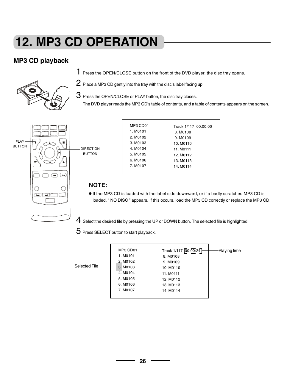 Mp3 cd operation, Mp3 cd playback | Lenoxx Electronics DVD-2002 User Manual | Page 27 / 30