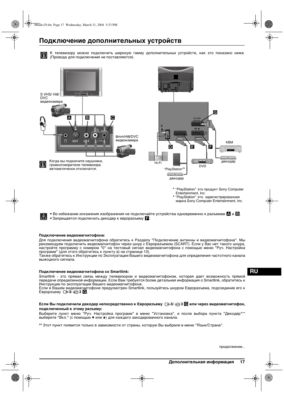 Подключение дополнительных устройств | Sony KV-29XL71K User Manual | Page 117 / 124