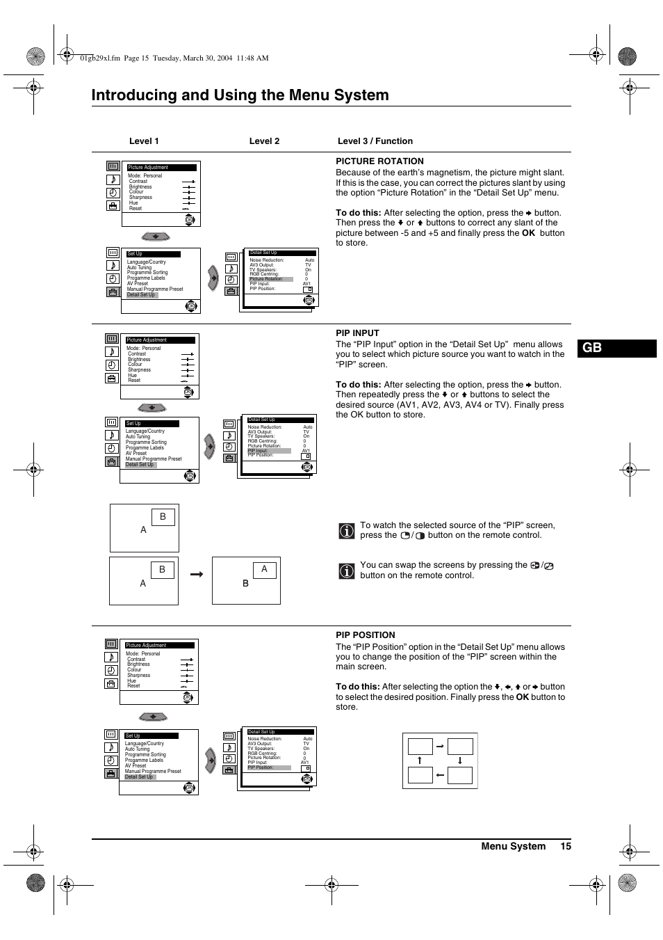 Introducing and using the menu system, Menu system 15 | Sony KV-29XL71K User Manual | Page 15 / 124