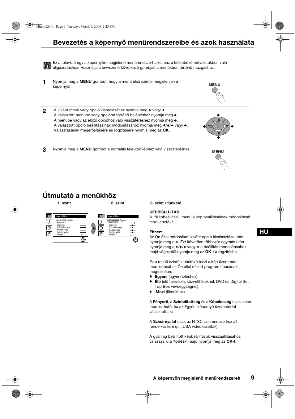 Útmutató a menükhöz | Sony KV-29XL71K User Manual | Page 69 / 124