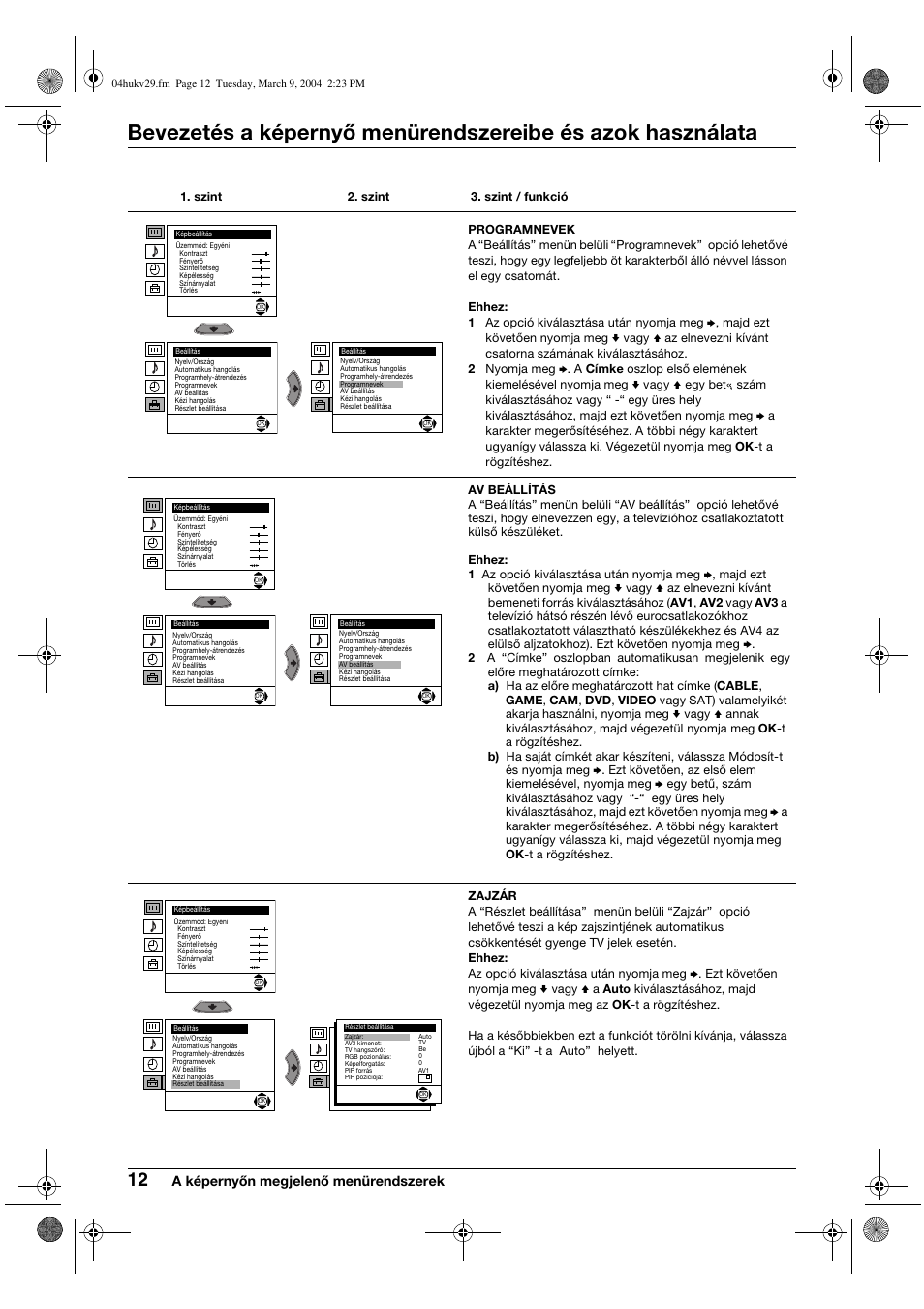 A képernyőn megjelenő menürendszerek | Sony KV-29XL71K User Manual | Page 72 / 124