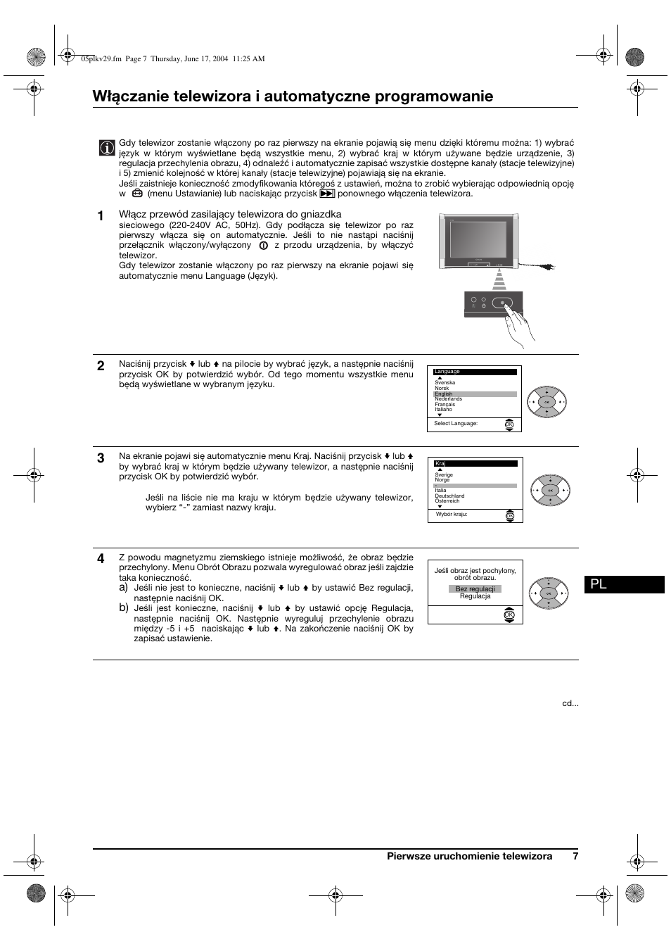 Włączanie telewizora i automatyczne programowanie | Sony KV-29XL71K User Manual | Page 87 / 124