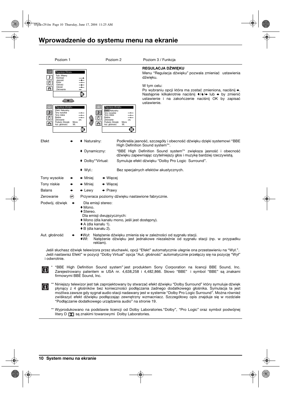 Wprowadzenie do systemu menu na ekranie | Sony KV-29XL71K User Manual | Page 90 / 124
