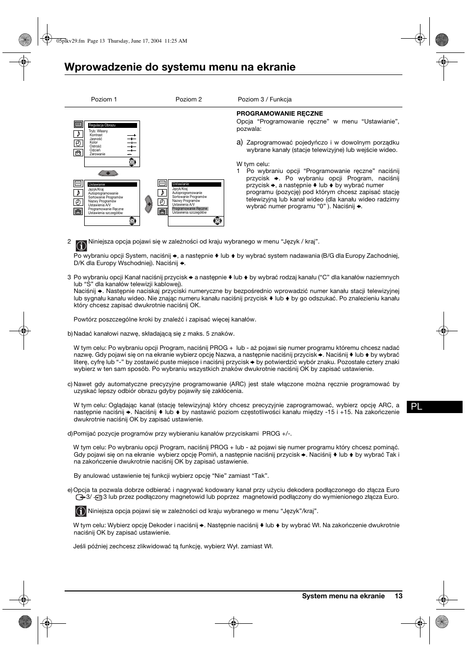 Wprowadzenie do systemu menu na ekranie | Sony KV-29XL71K User Manual | Page 93 / 124