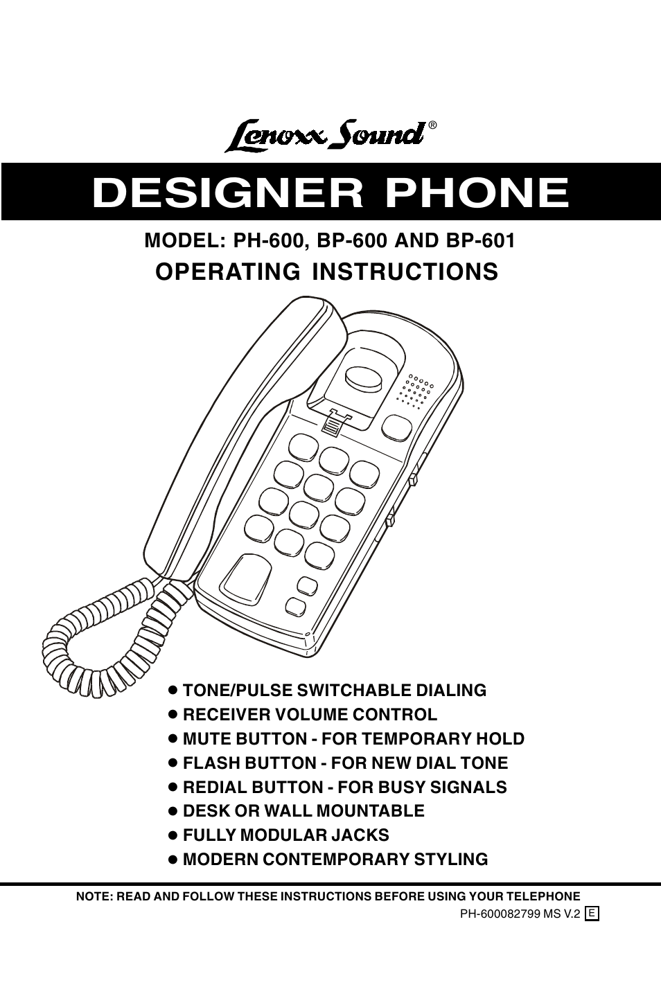 Lenoxx Electronics PH-600 User Manual | 6 pages