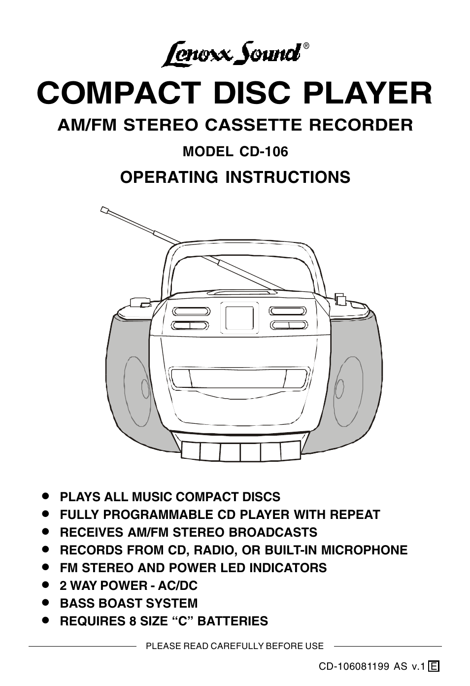 Lenoxx Electronics CD-106 User Manual | 20 pages