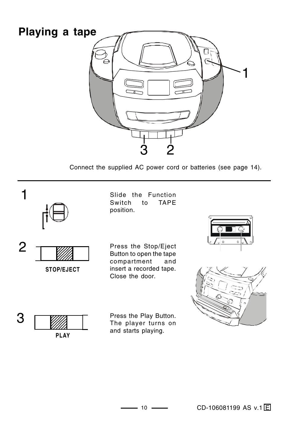 Playing a tape | Lenoxx Electronics CD-106 User Manual | Page 11 / 20