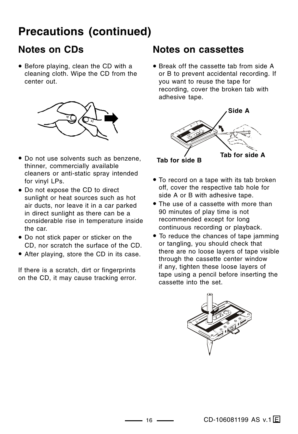 Precautions (continued) | Lenoxx Electronics CD-106 User Manual | Page 17 / 20