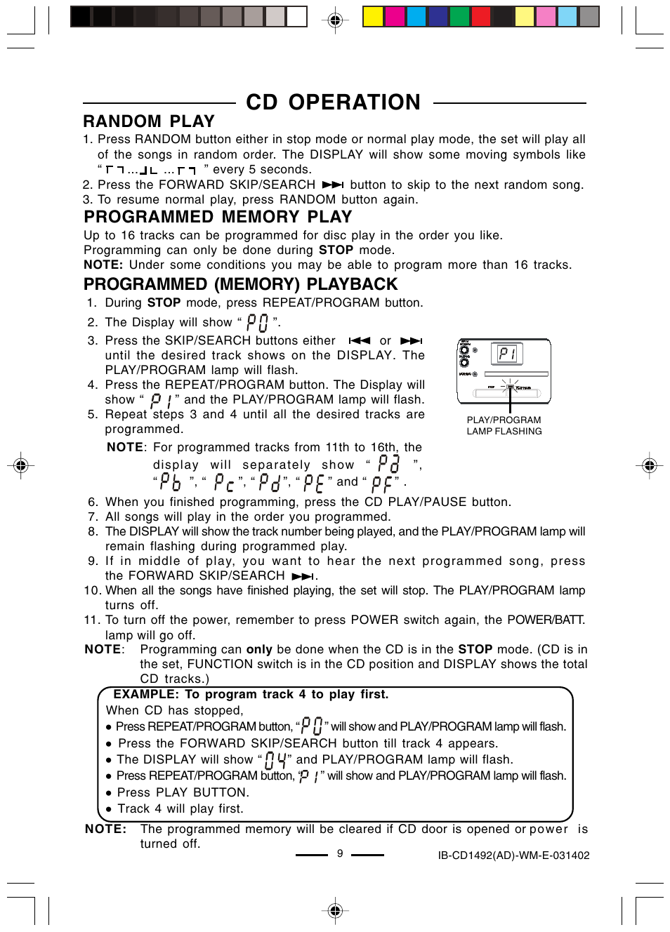 Cd operation, Random play | Lenoxx Electronics CD-1492 User Manual | Page 10 / 20