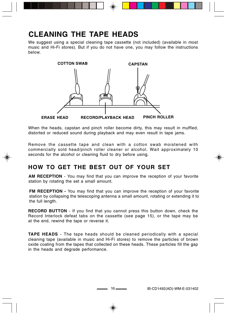 Cleaning the tape heads, How to get the best out of your set | Lenoxx Electronics CD-1492 User Manual | Page 17 / 20