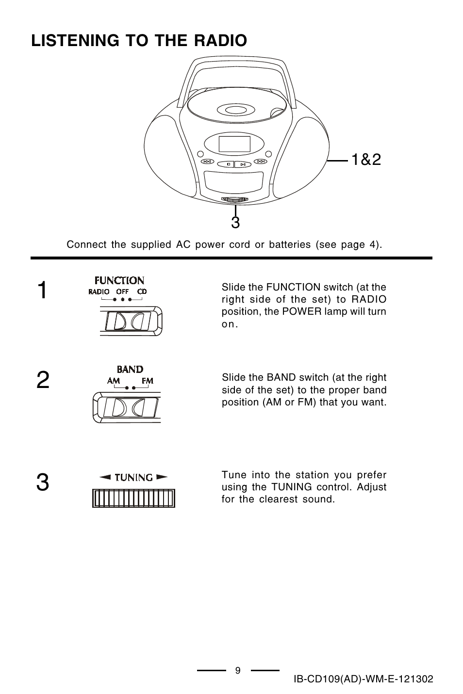 Listening to the radio | Lenoxx Electronics CD109 User Manual | Page 10 / 15