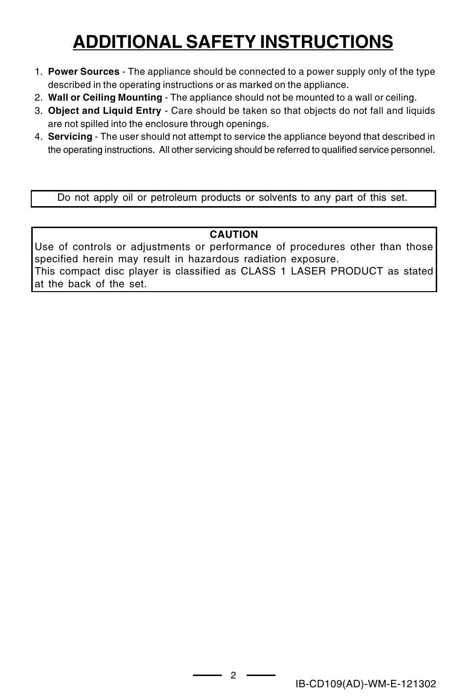 Additional safety instructions | Lenoxx Electronics CD109 User Manual | Page 3 / 15