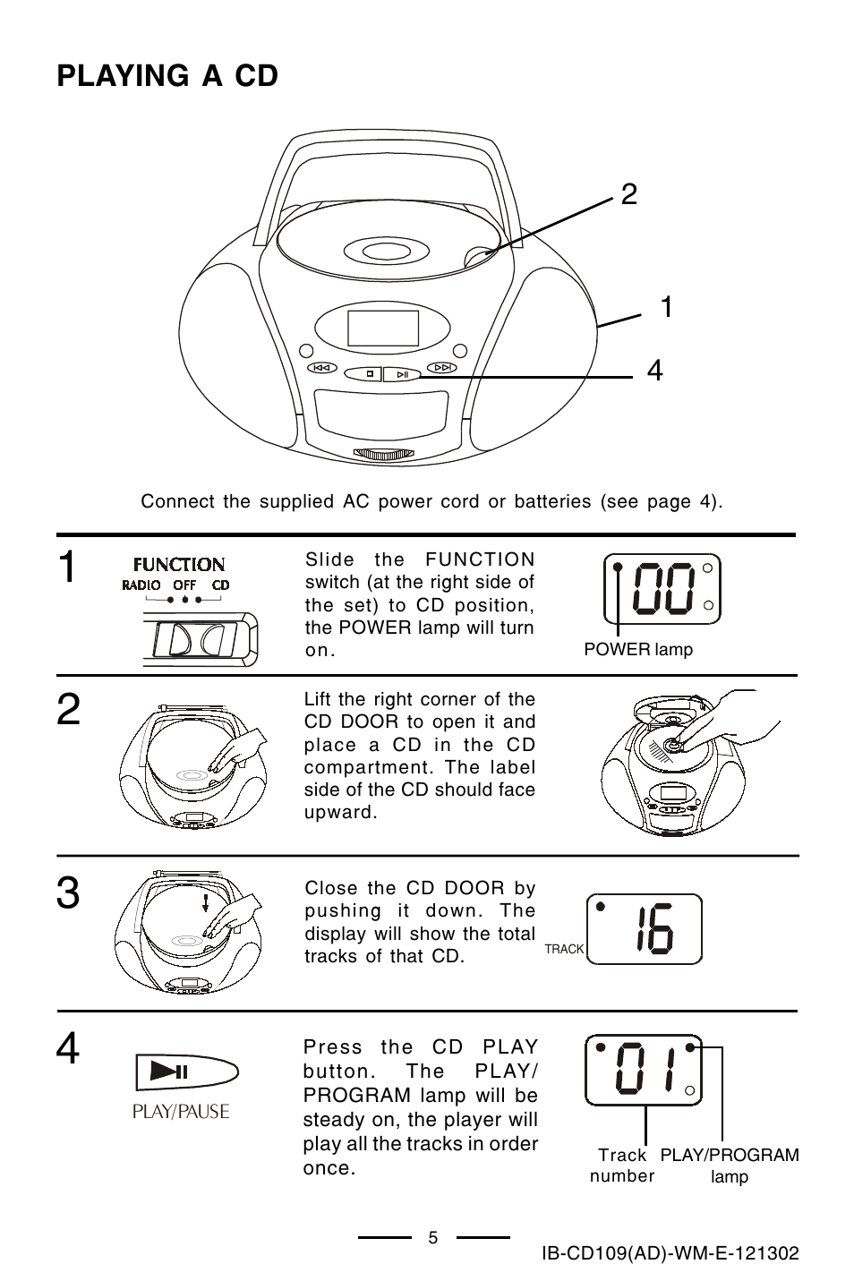 Playing a cd | Lenoxx Electronics CD109 User Manual | Page 6 / 15