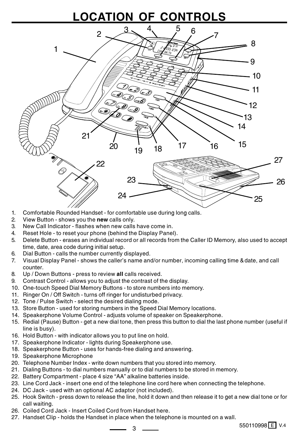 Location of controls | Lenoxx Electronics PH-550 User Manual | Page 5 / 7