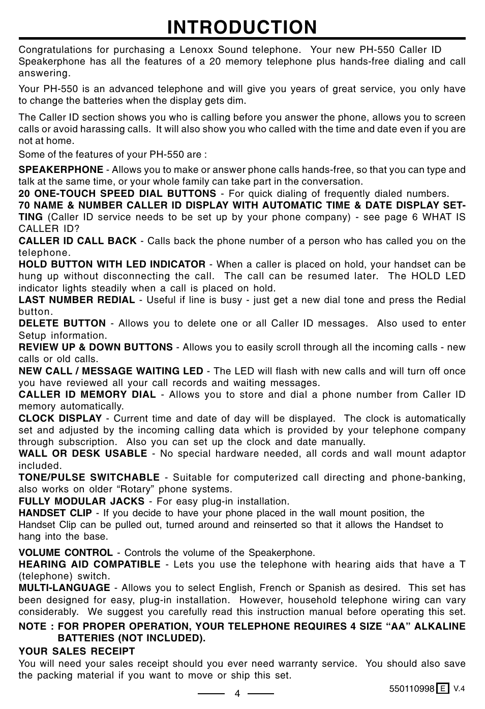 Introduction | Lenoxx Electronics PH-550 User Manual | Page 6 / 7