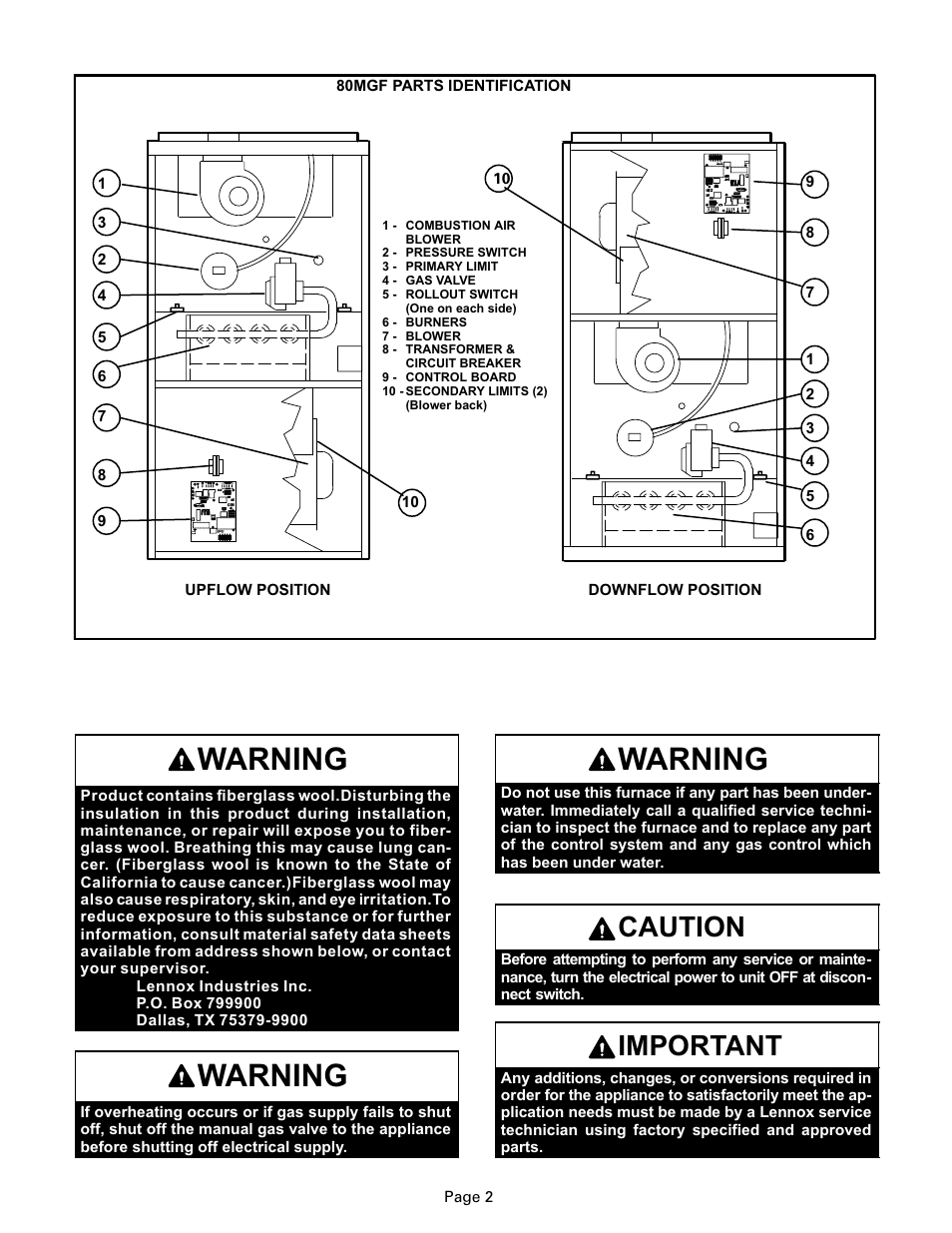 Warning, Caution, Important | Lenoxx Electronics 80MGF User Manual | Page 2 / 6