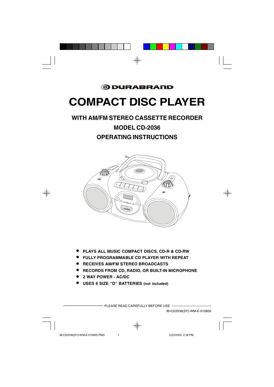 Lenoxx Electronics CD-2036 User Manual | 18 pages