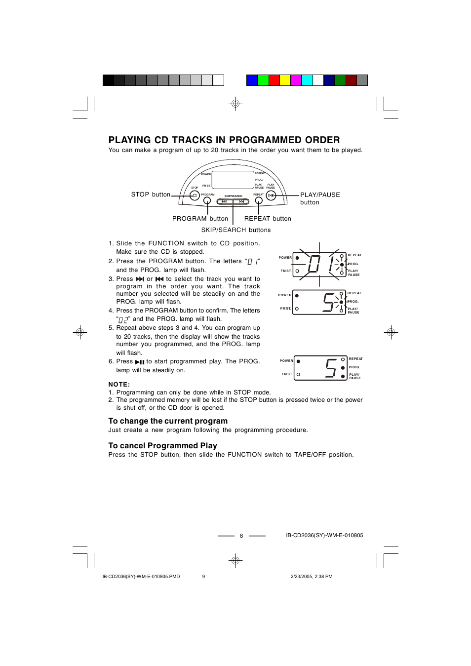 Playing cd tracks in programmed order | Lenoxx Electronics CD-2036 User Manual | Page 9 / 18