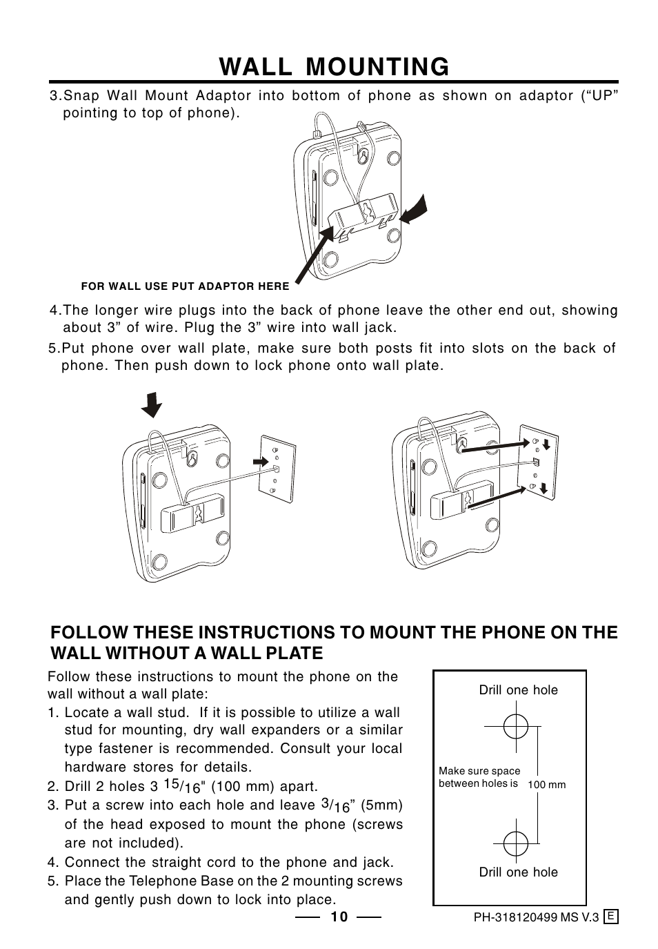 Wall mounting | Lenoxx Electronics PH-318 User Manual | Page 11 / 13