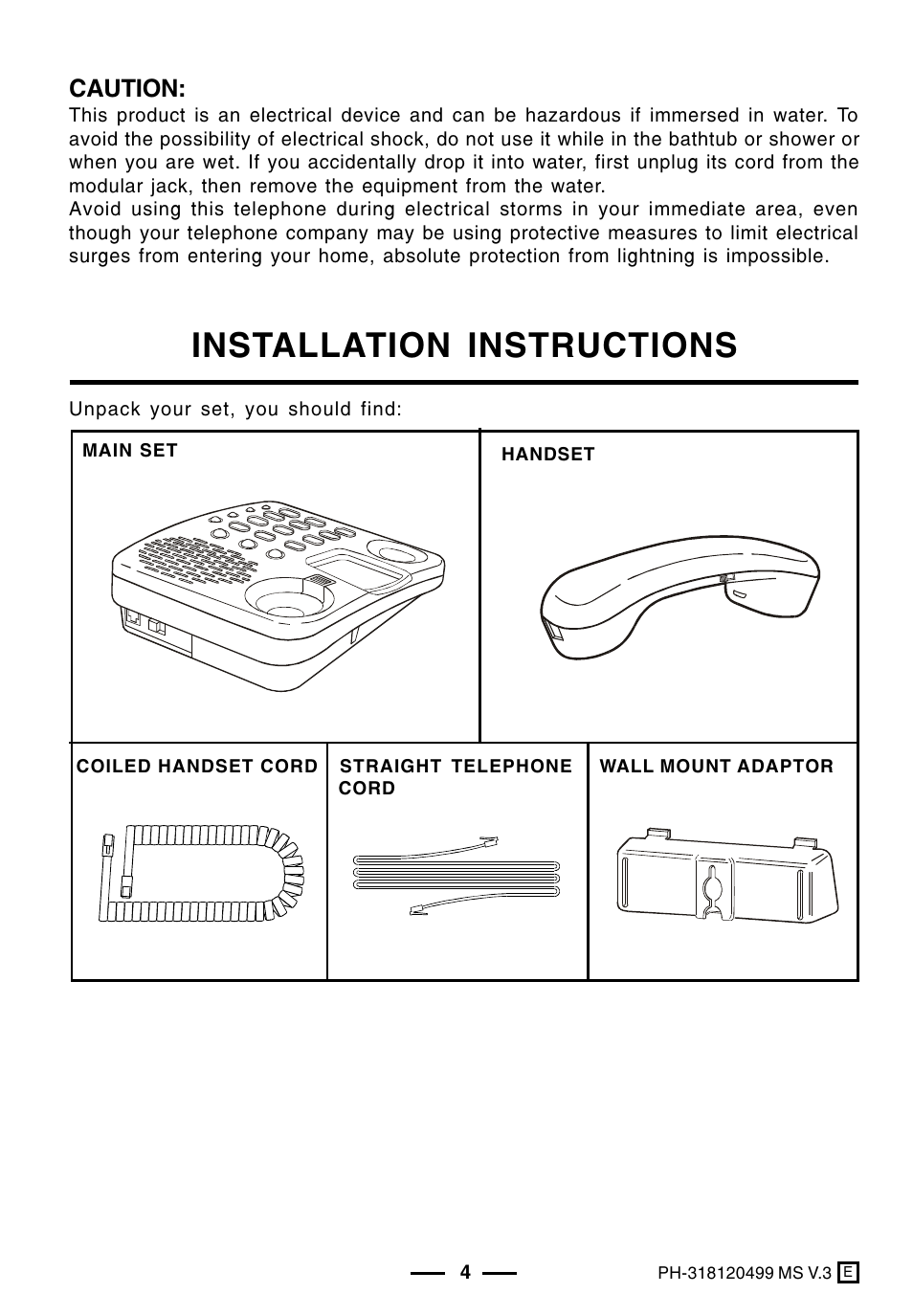 Installation instructions, Caution | Lenoxx Electronics PH-318 User Manual | Page 5 / 13