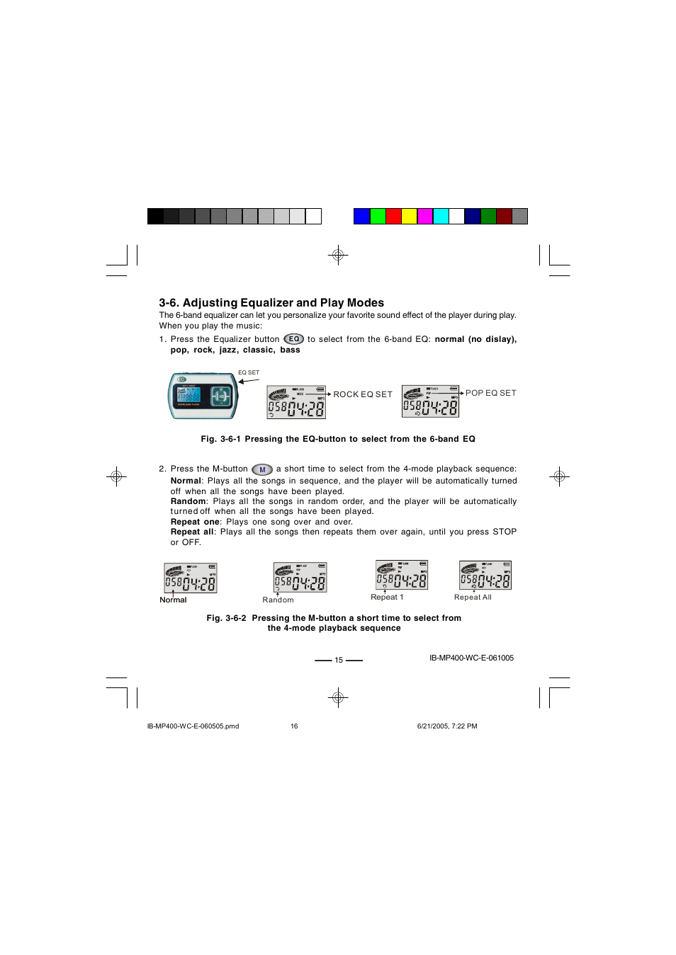 6. adjusting equalizer and play modes | Lenoxx Electronics MP-400 User Manual | Page 16 / 30