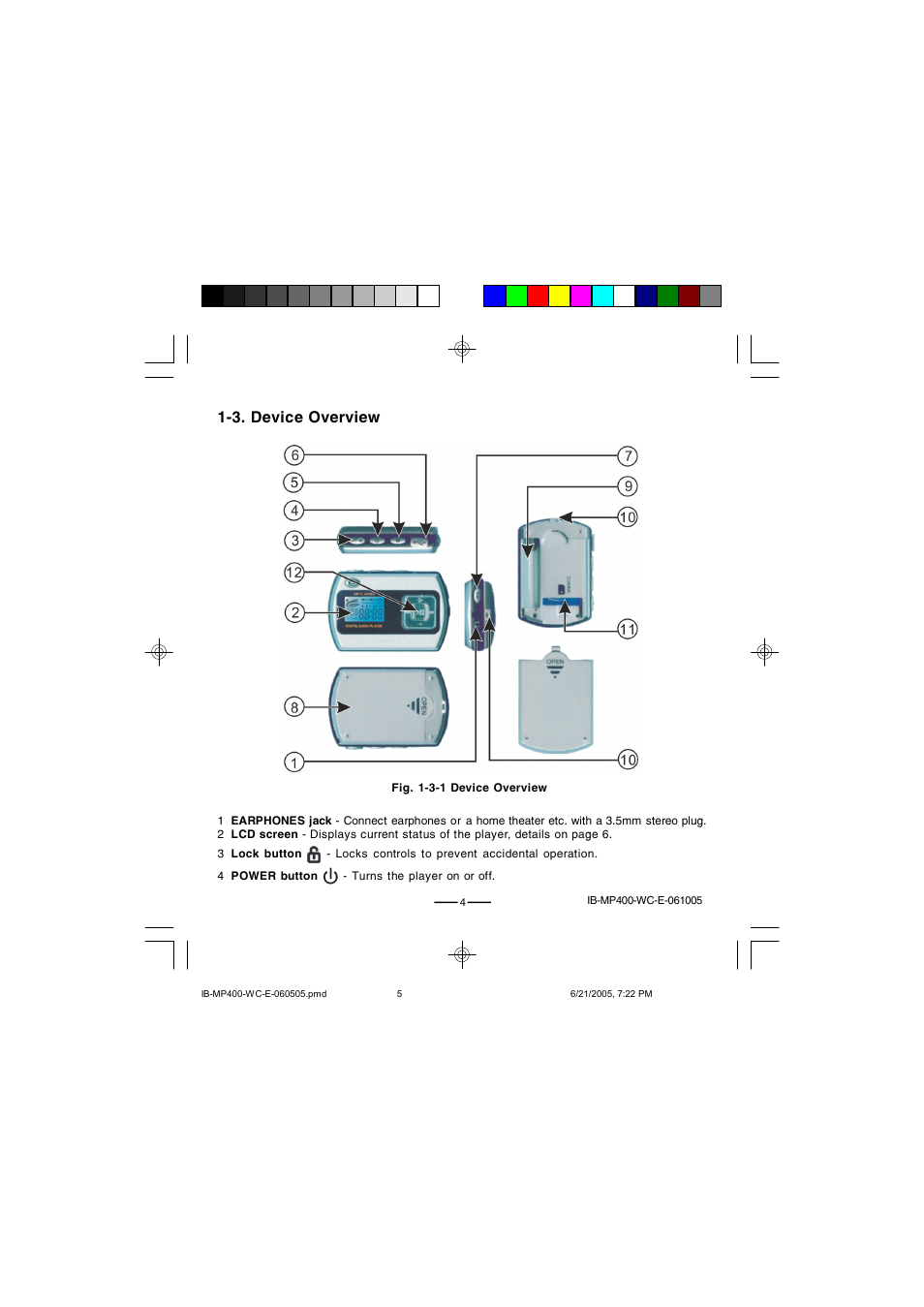 3. device overview | Lenoxx Electronics MP-400 User Manual | Page 5 / 30