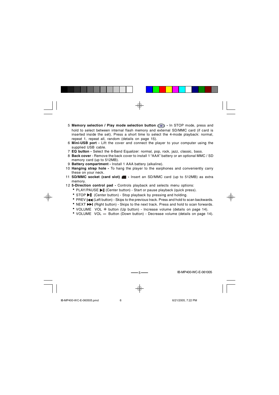Lenoxx Electronics MP-400 User Manual | Page 6 / 30