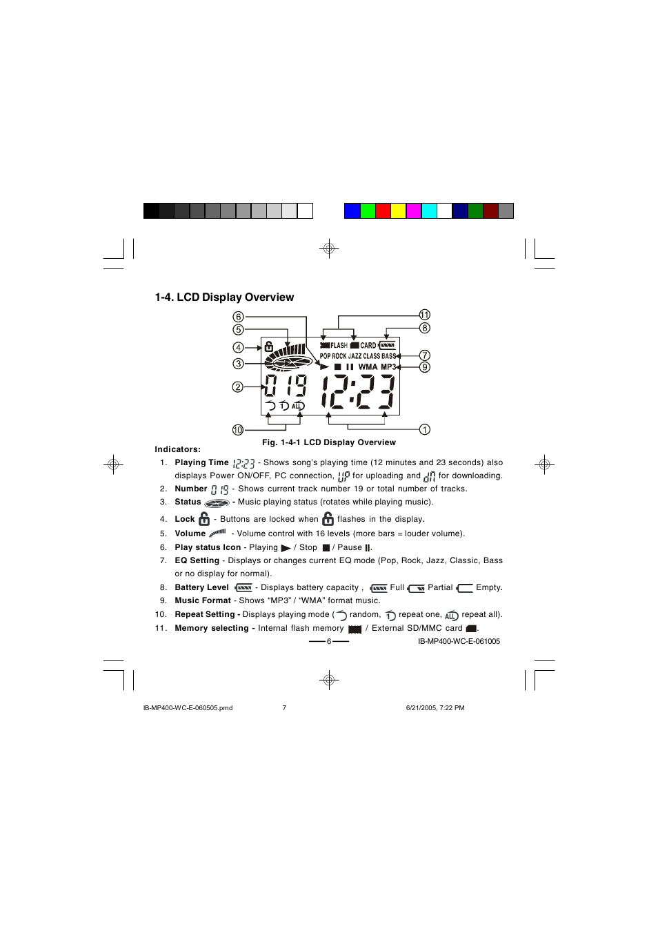 4. lcd display overview | Lenoxx Electronics MP-400 User Manual | Page 7 / 30