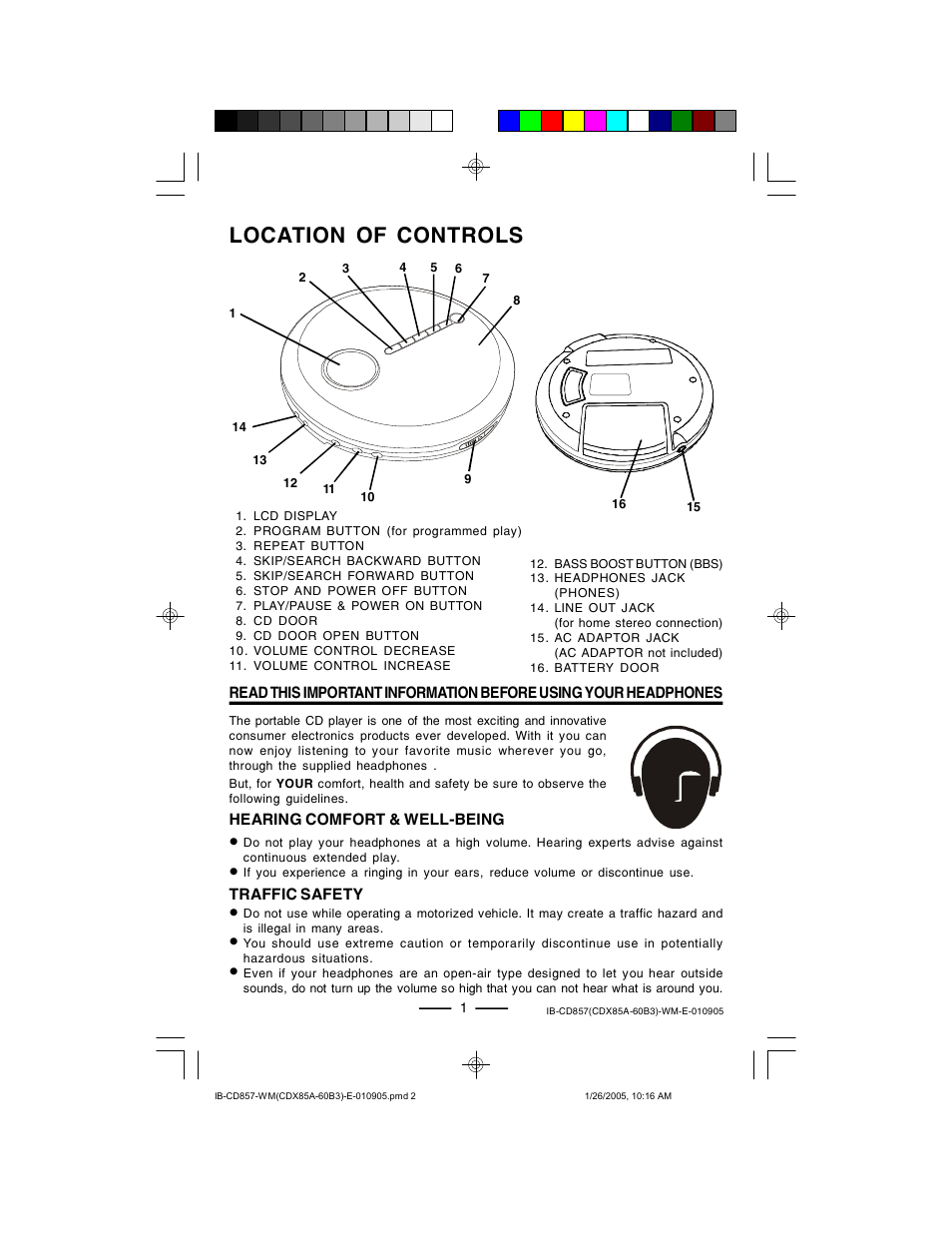 Location of controls | Lenoxx Electronics CD-857 User Manual | Page 2 / 14