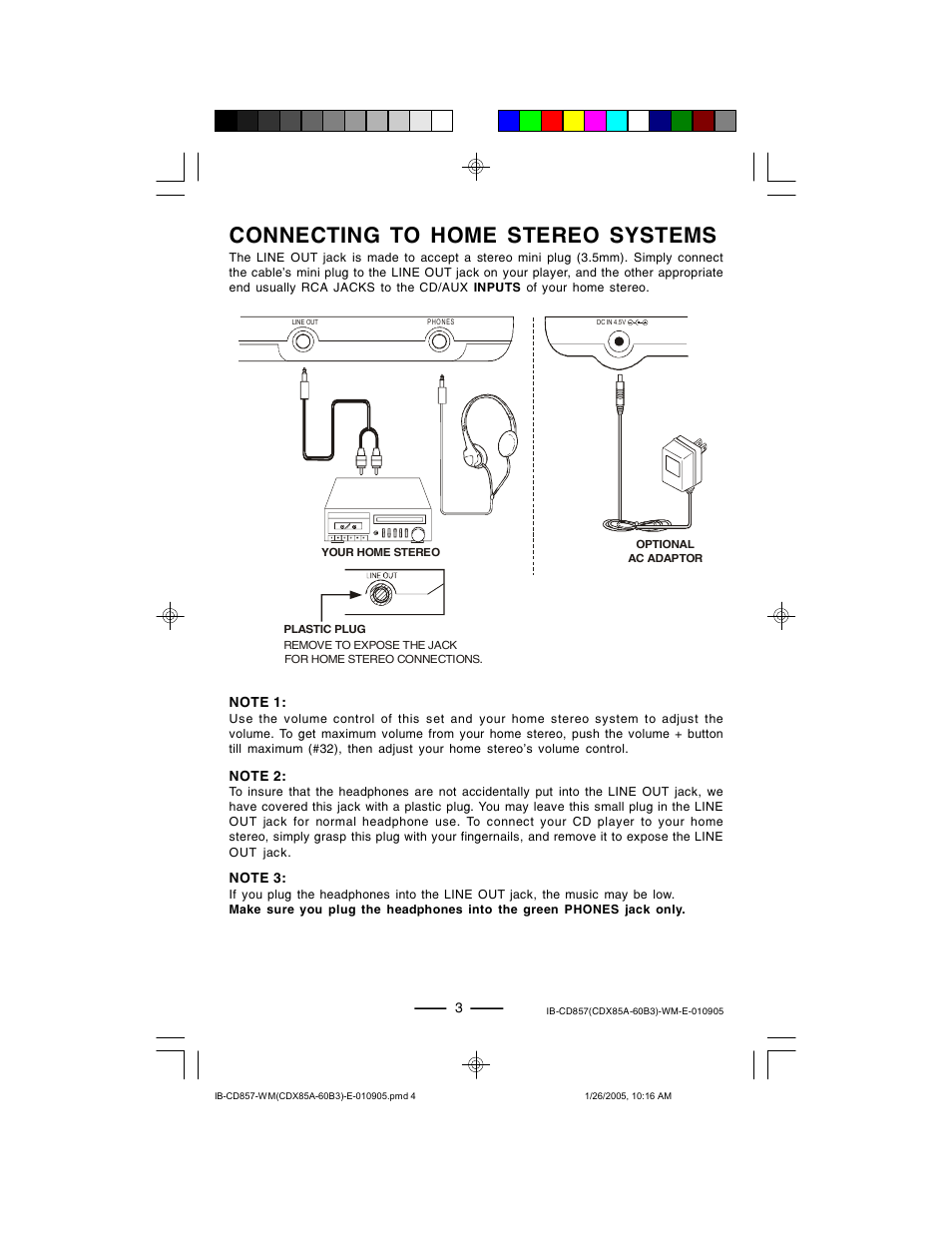 Connecting to home stereo systems | Lenoxx Electronics CD-857 User Manual | Page 4 / 14