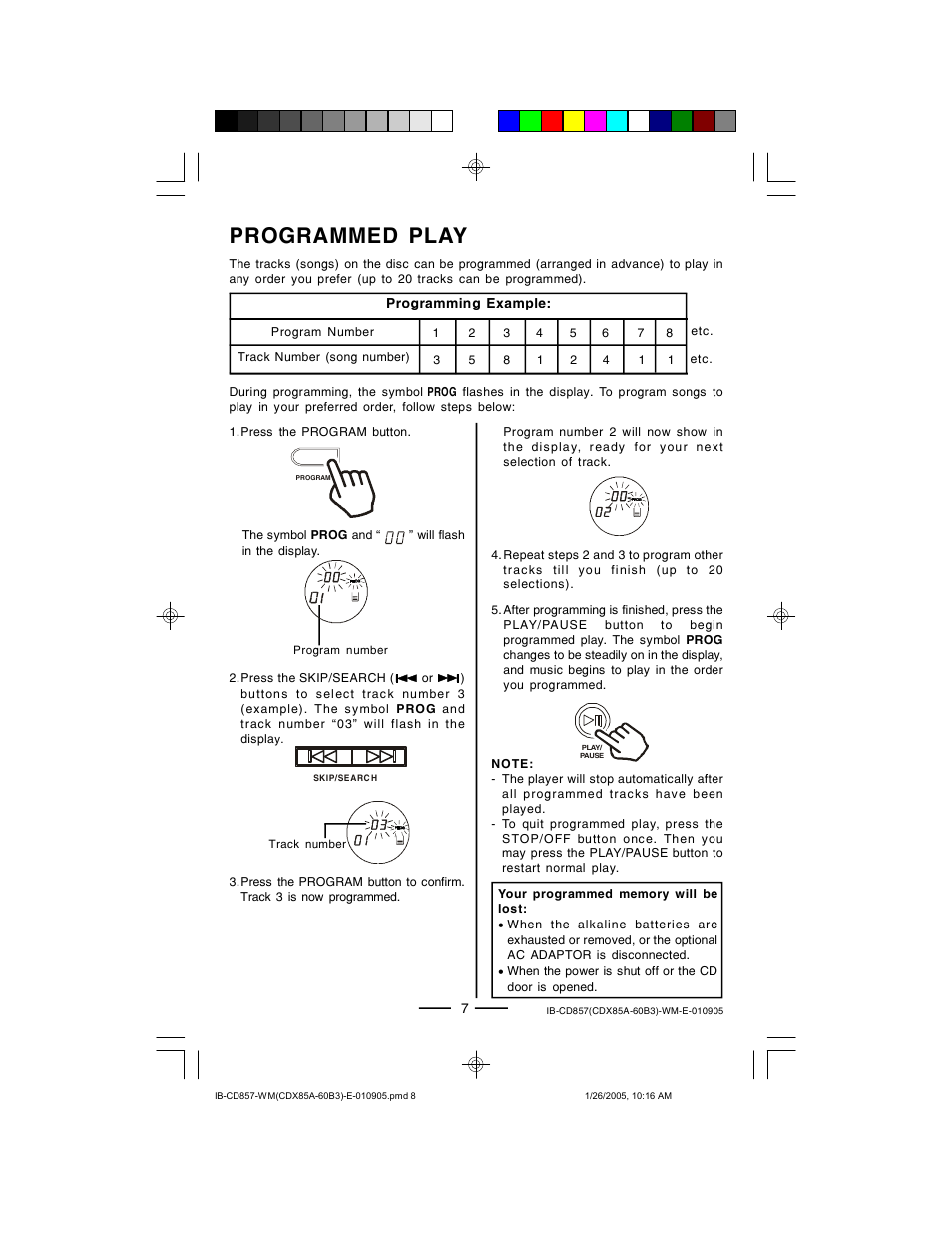 Programmed play | Lenoxx Electronics CD-857 User Manual | Page 8 / 14