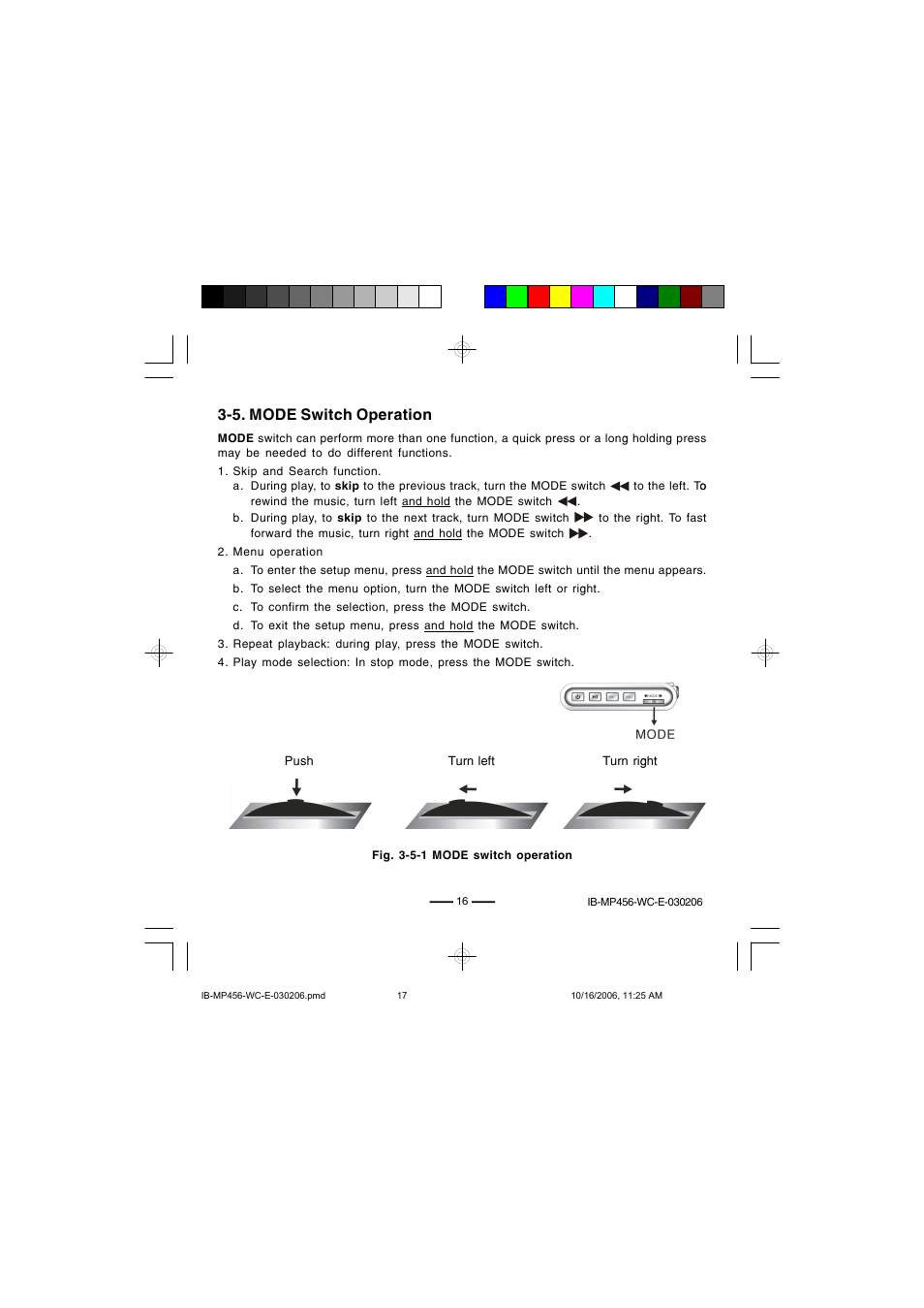5. mode switch operation | Lenoxx Electronics MP-456 User Manual | Page 17 / 37