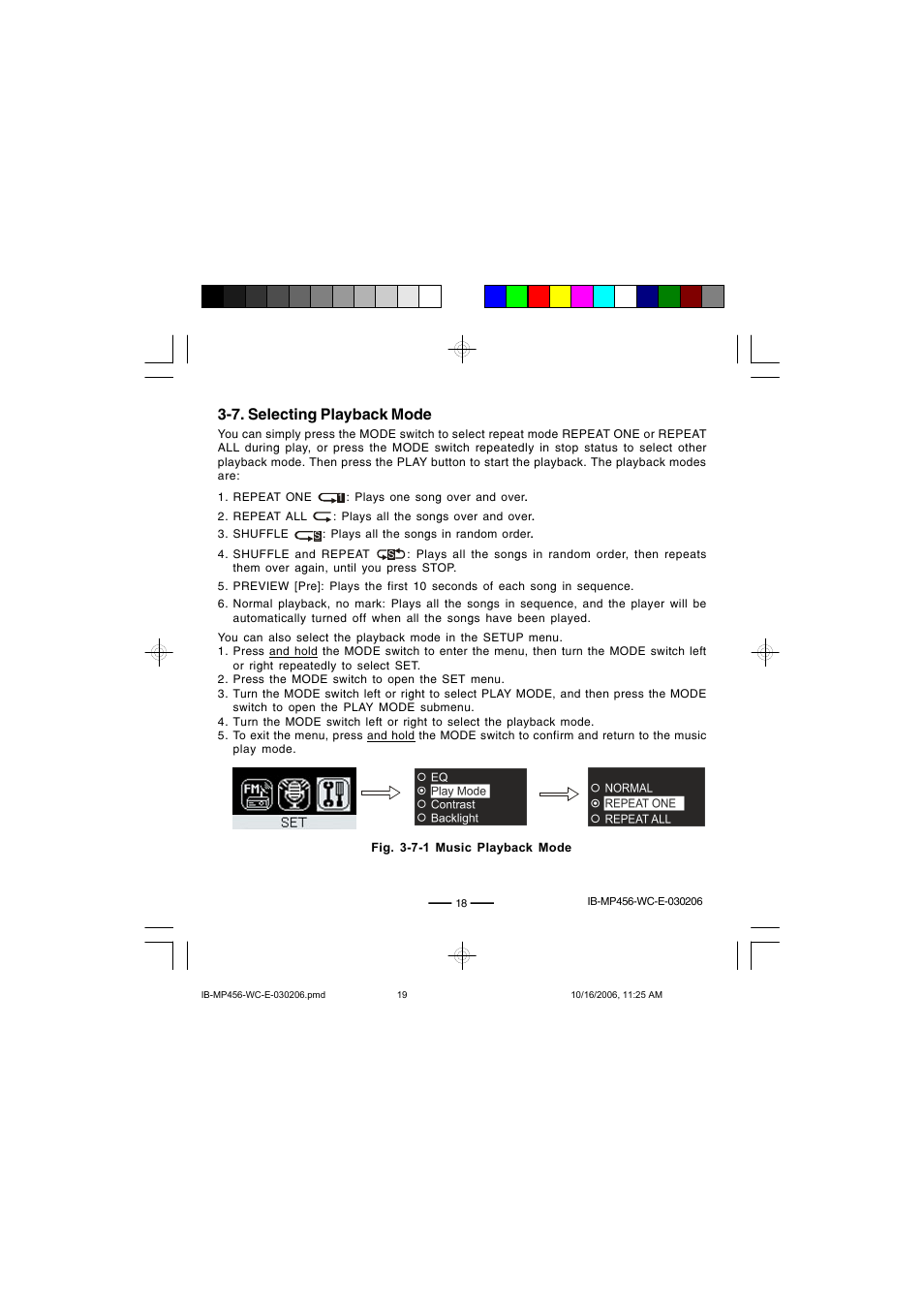 7. selecting playback mode | Lenoxx Electronics MP-456 User Manual | Page 19 / 37