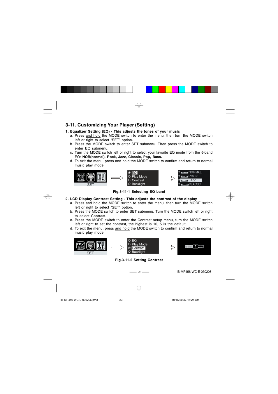 11. customizing your player (setting) | Lenoxx Electronics MP-456 User Manual | Page 23 / 37