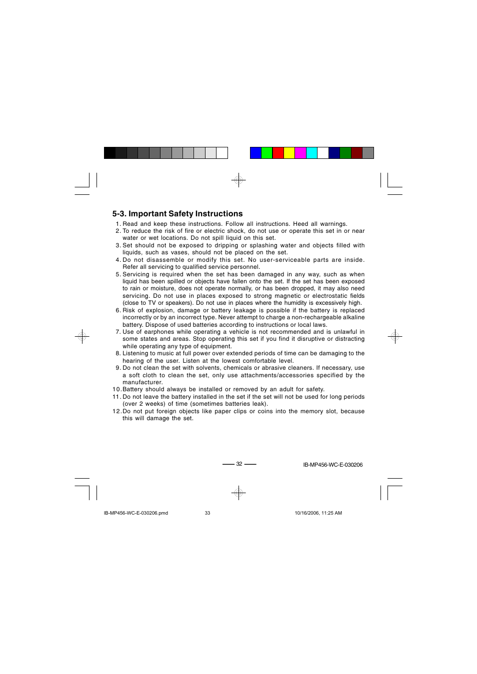 3. important safety instructions | Lenoxx Electronics MP-456 User Manual | Page 33 / 37