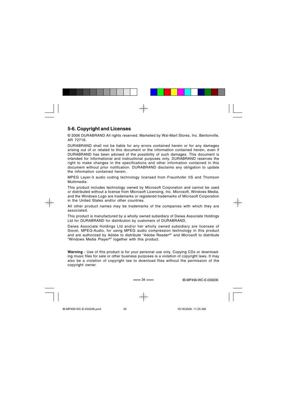 6. copyright and licenses | Lenoxx Electronics MP-456 User Manual | Page 35 / 37