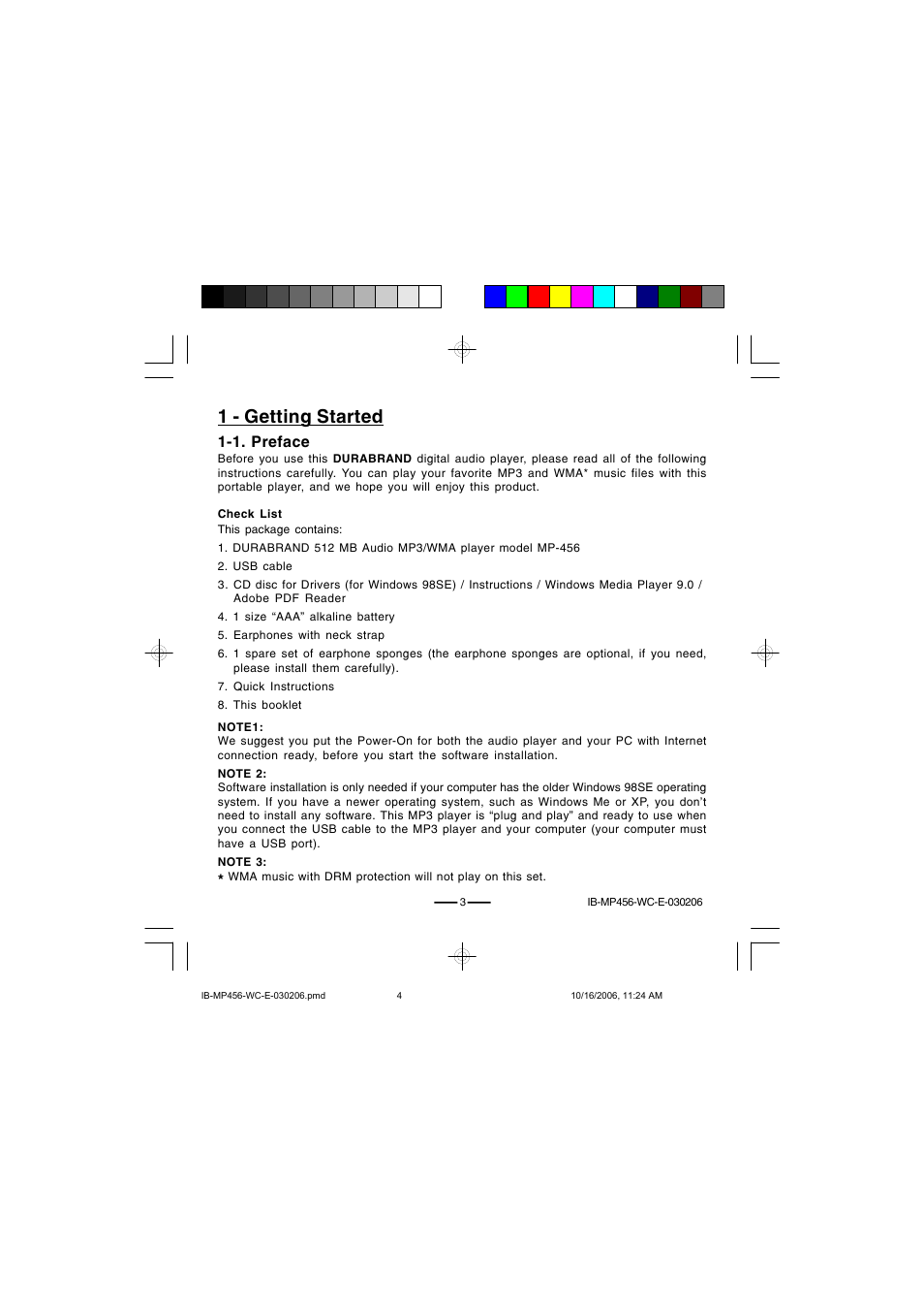 1 - getting started, 1. preface | Lenoxx Electronics MP-456 User Manual | Page 4 / 37