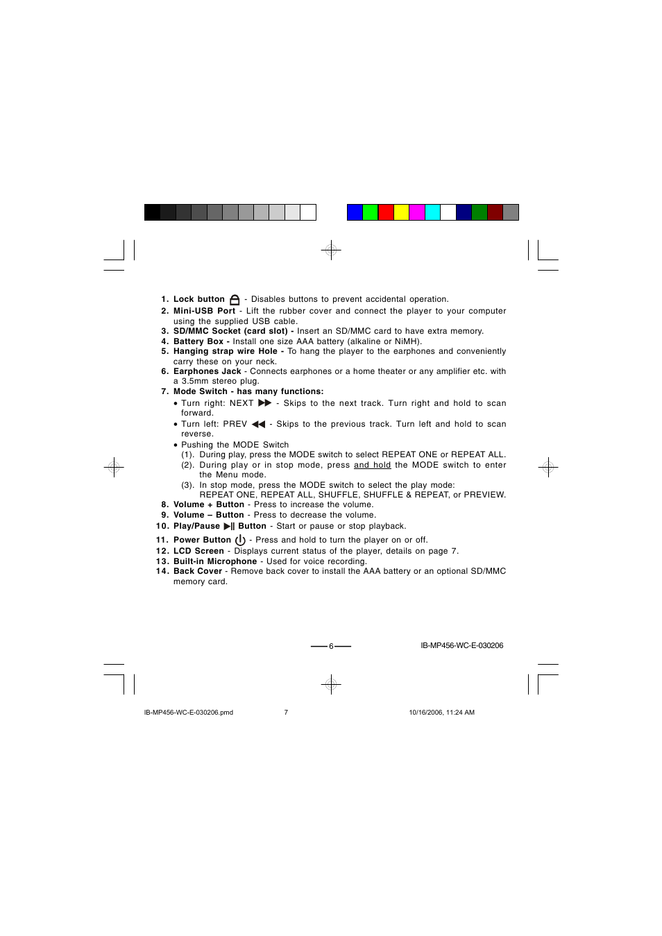 Lenoxx Electronics MP-456 User Manual | Page 7 / 37