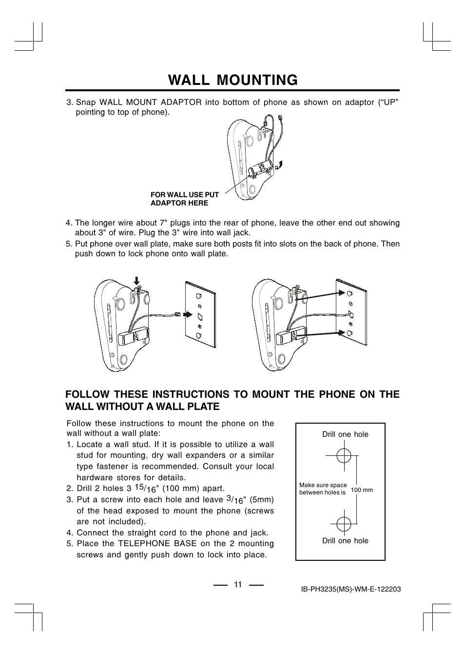 Wall mounting | Lenoxx Electronics PH-3235 User Manual | Page 12 / 14