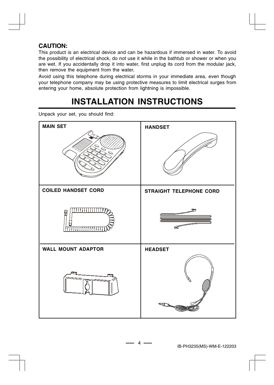 Installation instructions, Caution | Lenoxx Electronics PH-3235 User Manual | Page 5 / 14