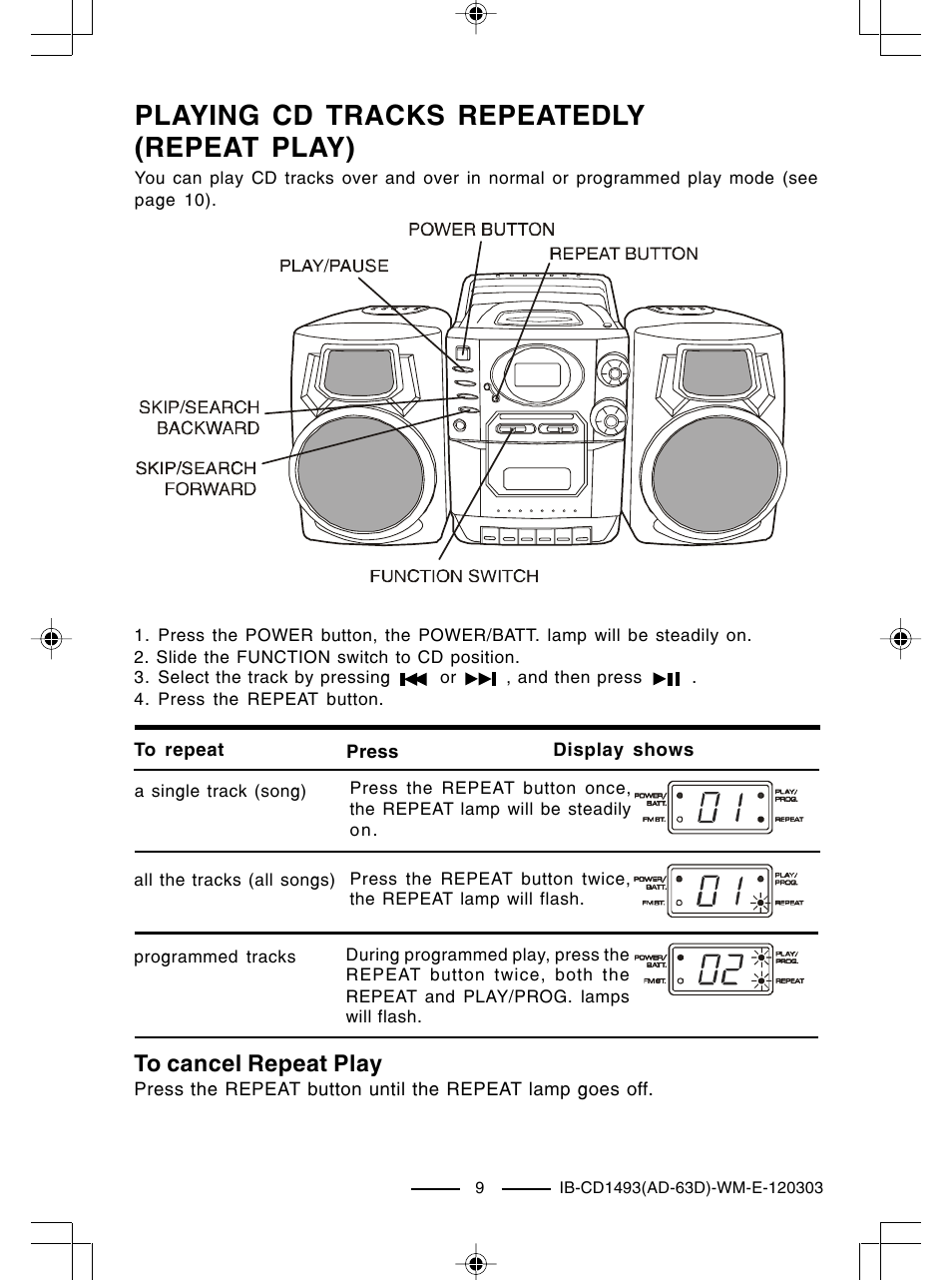Playing cd tracks repeatedly (repeat play) | Lenoxx Electronics CD-1493 User Manual | Page 10 / 21